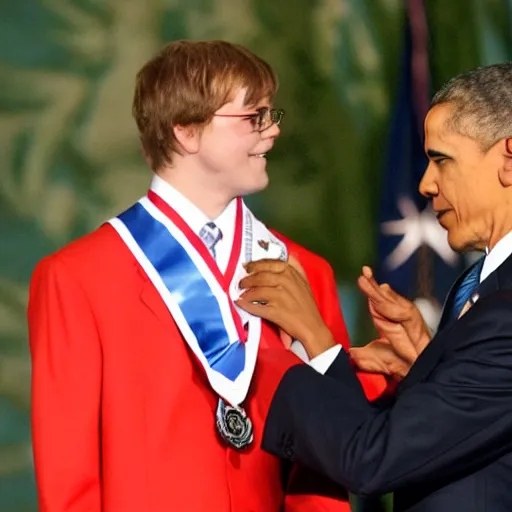 Image similar to president obama awarding the medal of freedom to scooby doo