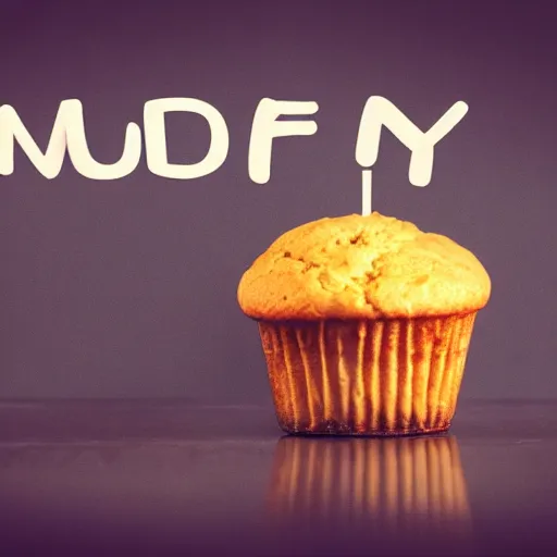 Prompt: photo of a muffin with a speech bubble over its head saying 'eat me, daddy'.