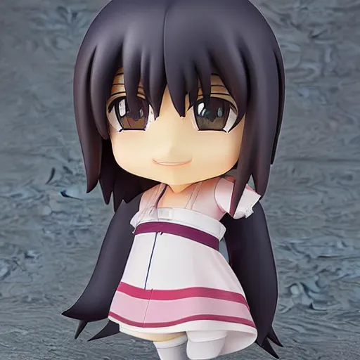 Image similar to character face portrait of a singular kawaii chibi in the sytle of kyoto animation, in simple background, nendoroid eyes, toon shader, anime waifu, ukiyoe