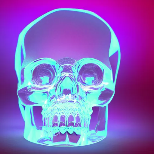 Prompt: tiny crystal skull, by charlie bowater, isometric, chroma colors, electroluminescent wire lighting, 8 k, polygon, paradox, screen space global illumination, volumetric light, transparent, liquid crystal, ray tracing reflections