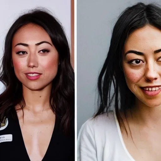 Image similar to a mix between karen fukuhara and aubrey plaza