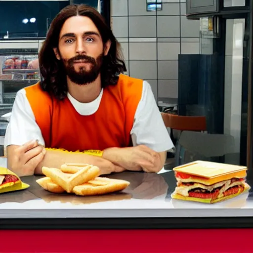 Image similar to Jesus on a lunch break at McDonalds