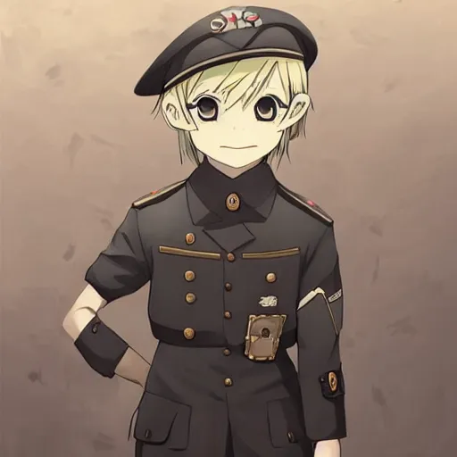 Image similar to beautiful little blonde boy in nazi uniform. made in abyss art style, inspired by kris from deltarrune, cute detailed artwork, anatomically correct, soft details, ilya kuvshinov, reflection, perfect composition, portrait, illumination, digital art, detailed anime soft face, symmetrical face, western comic, illustration, realistic, evil face