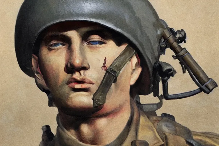 scared shell-shocked soldier in uniform, war and, Stable Diffusion