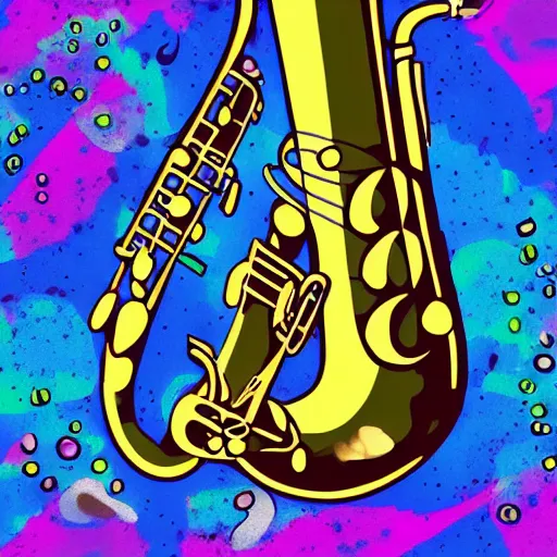 Prompt: help my saxophone is melting, digital art