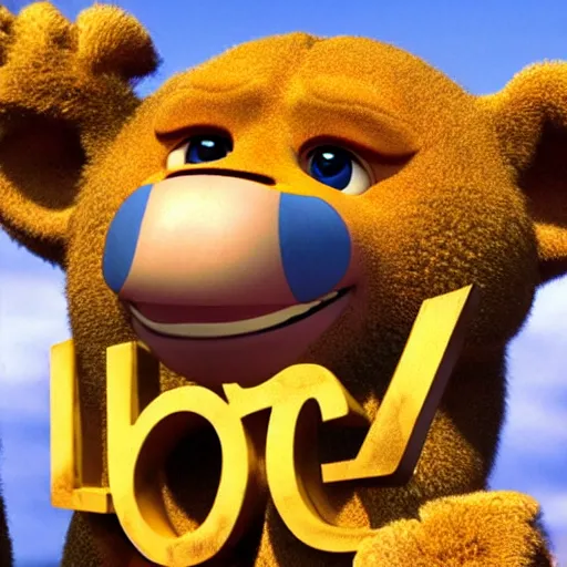 Image similar to pixar lion holding up text letters f, a, l, c, o, n, i,