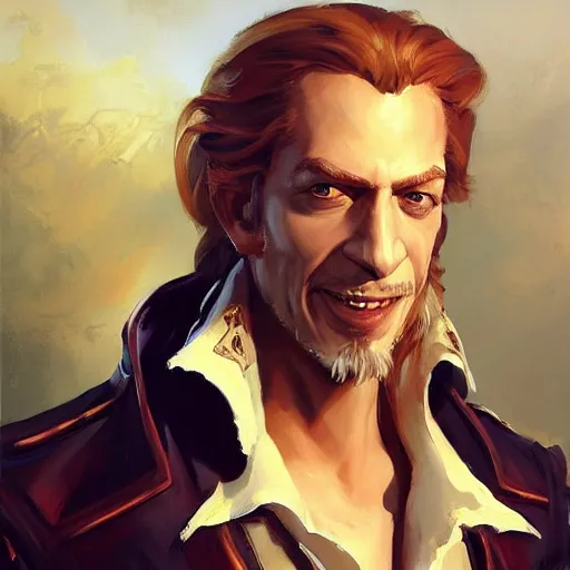 Prompt: greg manchess portrait painting of partially armored undead pirate captain guybrush threepwood as overwatch character, medium shot, asymmetrical, profile picture, organic painting, sunny day, matte painting, bold shapes, hard edges, street art, trending on artstation, by huang guangjian, gil elvgren, ruan jia, greg rutkowski, gaston bussiere