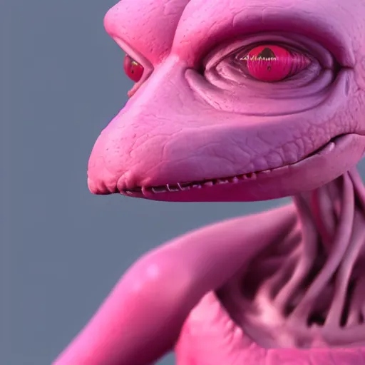 Prompt: pink alien, 3 d render, character design, octane engine