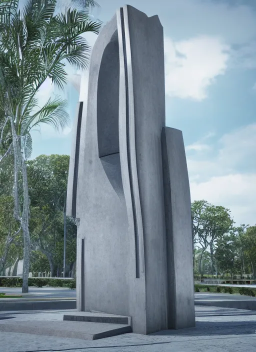 Image similar to highly detailed architecture render of a futuristic monument stele standing on the road archdaily made in unreal engine 4