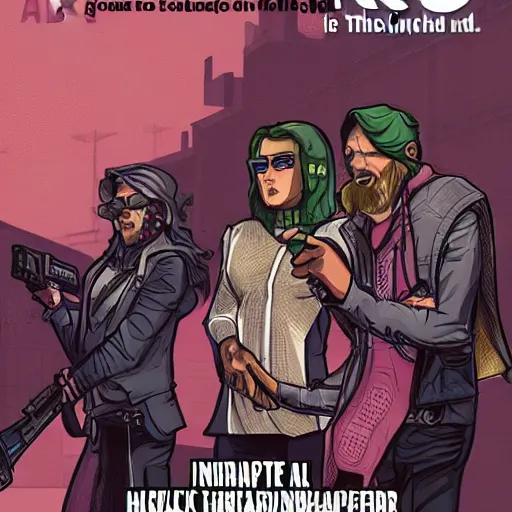 Image similar to a grifter, a hacker, a thief, and a mastermind in the style of a d&d cover