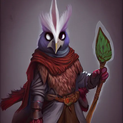 Image similar to Kenku Cardinal-Person Druid, Vine whip, epic dnd character art, cute, character portrait, digital drawing, hyper-detailed, trending on artstation