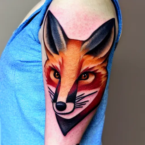 Image similar to A tattoo of a fox, icon, shoulder, abstract