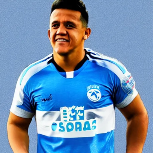 Prompt: Alexis Sanchez with Marseille shirt, in the style of Captain Tsusaba, by Yōichi Takahashi