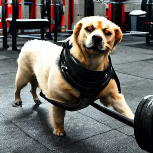 Image similar to a dog lifting weight