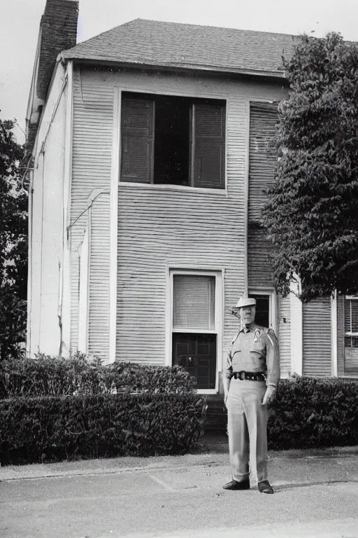 Image similar to a 5 0's police officer in front of the house, residential neighborhood