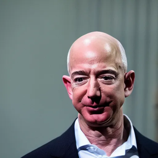 Image similar to closeup of jeff bezos who has a dirty face on the street experiencing homelessness
