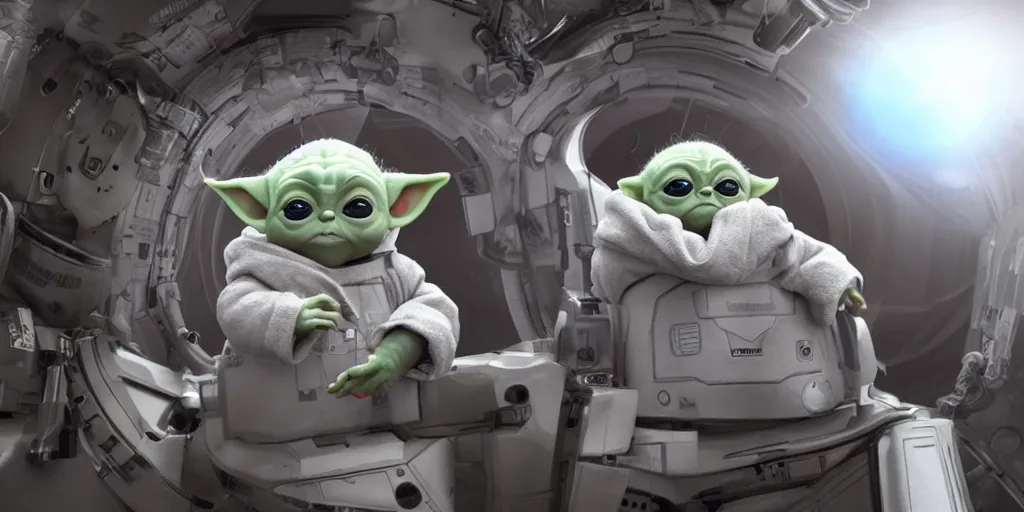 Prompt: a 3 d rendered movie still of baby yoda wearing a spacesuit, and exploring cosmos in a super awesome space ship. science fiction blockbuster movie, dramatic lighting, imax 7 0 mm. buzz lightyear