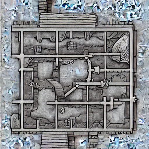 Prompt: D&D dungeon map for a castle, clean, detailed, artistic, very clean lineart, colored, desaturated