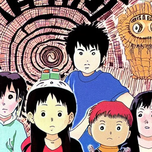 Image similar to studio ghibli in the style of junji ito