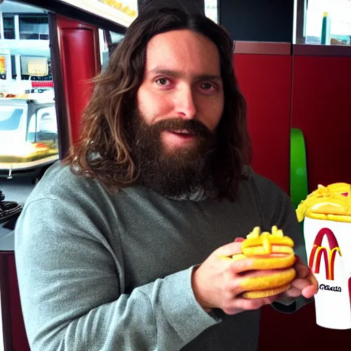 Image similar to Jesus working at McDonalds