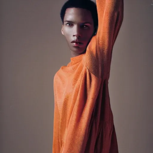 Prompt: realistic photoshooting for a new issey miyake lookbook, color film photography, portrait of a beautiful woman, by photo in style of tyler mitchell, wes anderson, julia hetta, tim walker, petra collins, 3 5 mm,