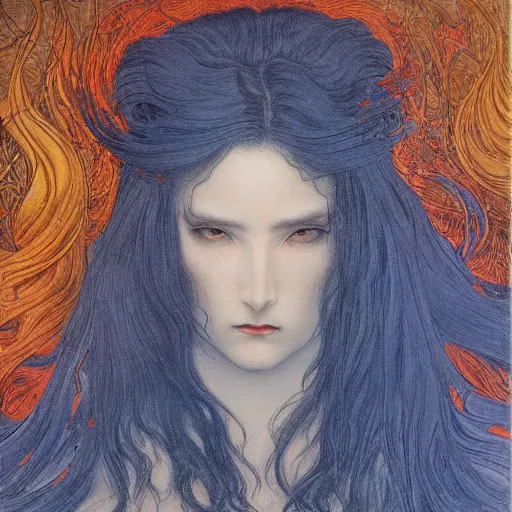 Prompt: a painting in the style of ayami kojima and in the style of jean delville and in the style of charles dulac.