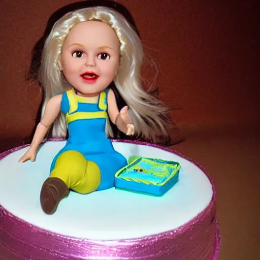 Image similar to lol surprise dolls plastic photo realistic farting on cakes and laughing