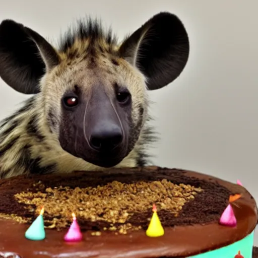 Prompt: a hyena on top of a birthday cake