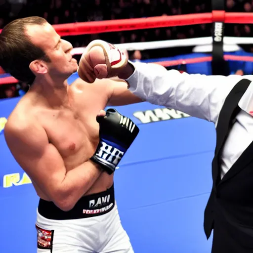 Image similar to Marine Le Pen punching Emmanuel Macron in a MMA ring