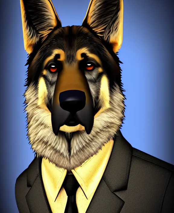 Prompt: furry - male - german shepherd - detective - fursona uhd ue 5 visual novel pc game expression asset panel, photorealistic