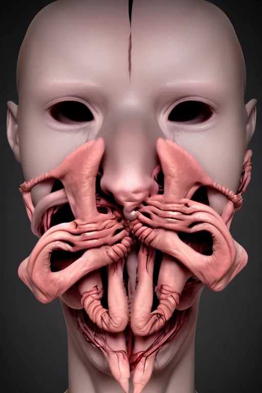 Prompt: disturbingly realistic photograph of hands attached to mouths attached to ears attached to eyes, body horror, accurate anatomy, a study on anatomy