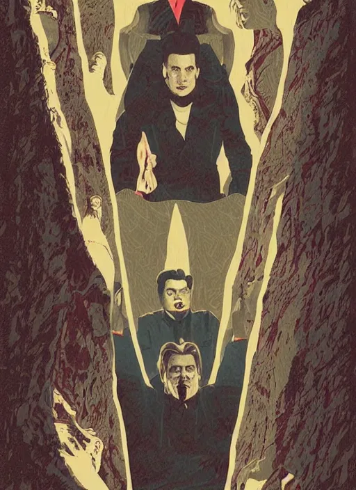 Prompt: twin peaks movie poster art by kieran yanner