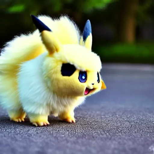 Image similar to real life Pokemon, cute!!!, fluffy!!!, ultra realistic!!!, golden hour, sharp focus