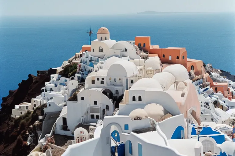 Prompt: Santorini by Wes Anderson, film, shot on 35 mm