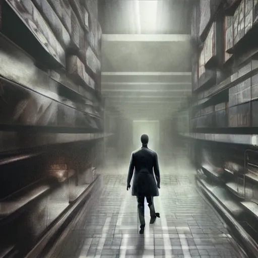 Image similar to a man walking into the matrix, concept art, illustration, highly detailed, artwork, cinematic, hyper realistic