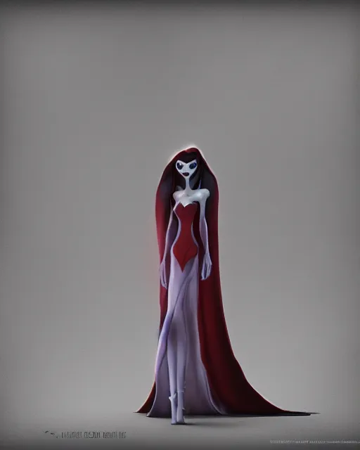 Prompt: scarlet witch in the art style of corpse bride, pixar, unreal engine render, soft radiant highlight, detailed background, digital art