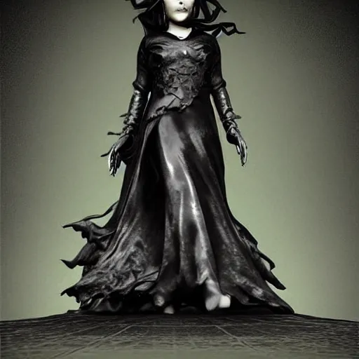 Image similar to a woman in a black dress and boots, a statue by huang ji, pinterest contest winner, gothic art, gothic, daz 3 d, goth