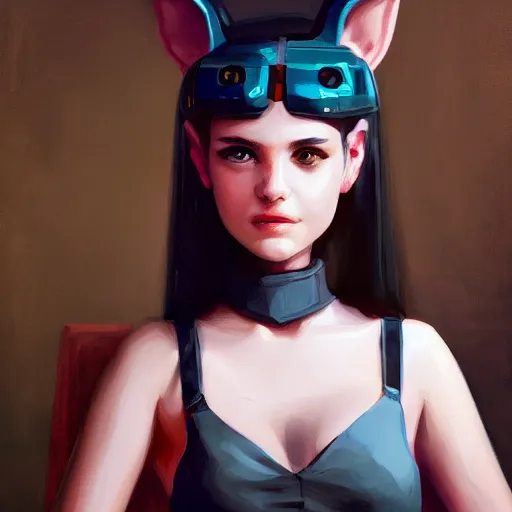 Image similar to portrait of a cute young woman with robot ears, 4k, sharp focus, Andreas Rocha