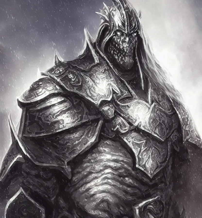 Prompt: coherent portrait of chaos lord arthas, strong brush stroke, illustration, sinister illumination, glowing eyes, artstation, by heraldo ortega