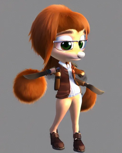 Image similar to female furry mini cute style, highly detailed, rendered, ray - tracing, cgi animated, 3 d demo reel avatar, style of maple story and zootopia, maple story gun girl, fox from league of legends chibi, soft shade, soft lighting