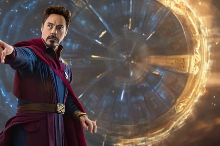 Image similar to film still of Robert Downey Jr as Doctor Strange in Avengers infinity War