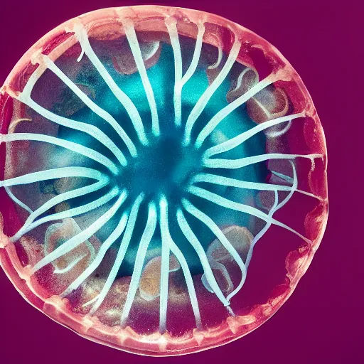 Image similar to hamburger mix jellyfish, cg, 8 k, surrealistic, sharp focus, super resolution, style by andy warhol