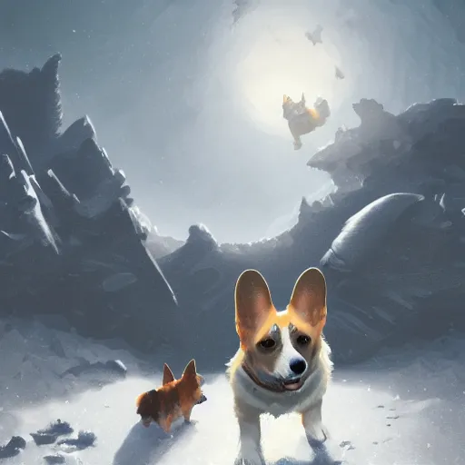 Image similar to Corgis in no man's sky digital art in the style of Greg Rutkowski and Craig Mullins, 4k