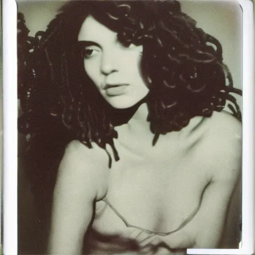 Prompt: a very beautiful old polaroid picture of medusa, award winning photography