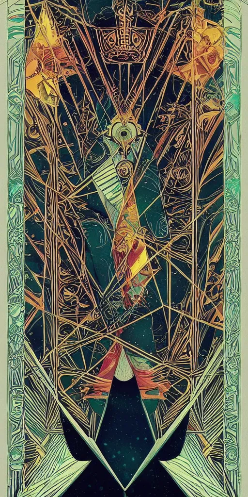 Image similar to a minimalist tarot card with an art deco boarder, by android jones