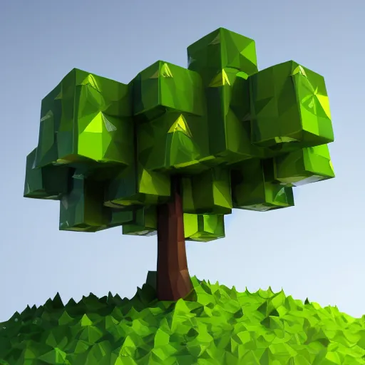 Prompt: a low poly tree with cubes as fruits, flat image, minimalistic