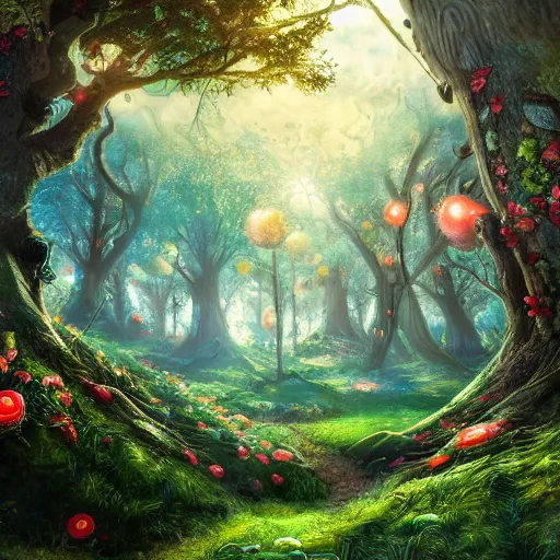 Image similar to A Giant magical fantasy forest, wallpaper, digital art, ultra detailed, disney,