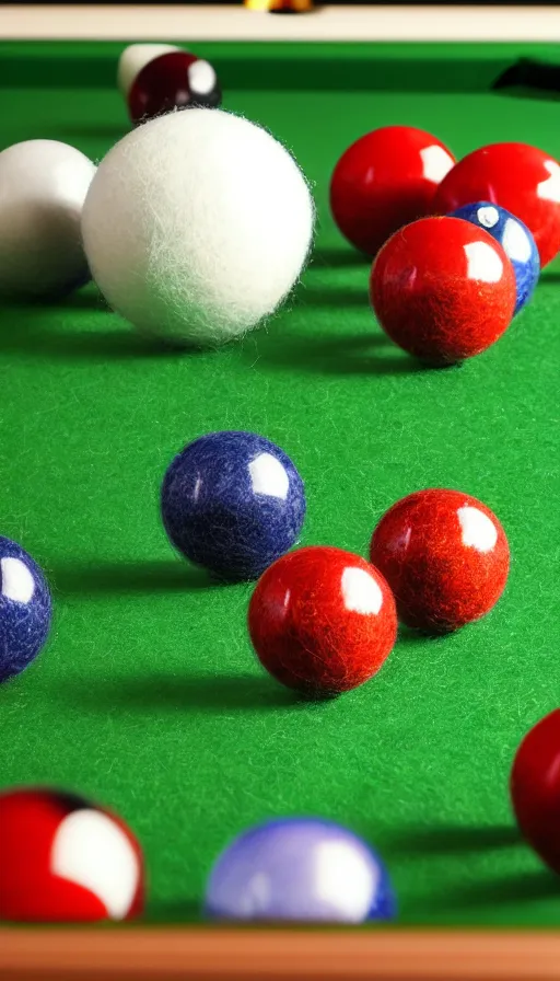 Prompt: close up ultra realistic billiard ball on green felt pool table with reflections ray tracing, ultra detail, low depth of field, 5 0 mm camera