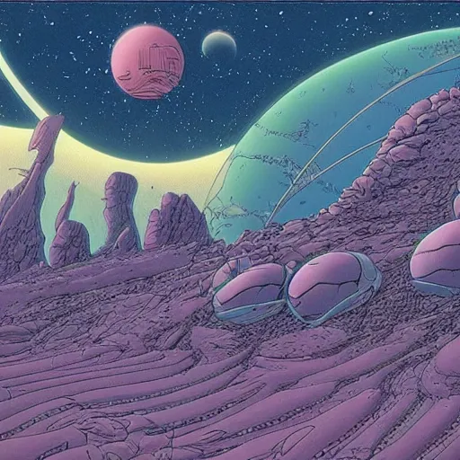 Image similar to beautiful alien landscape by mœbius