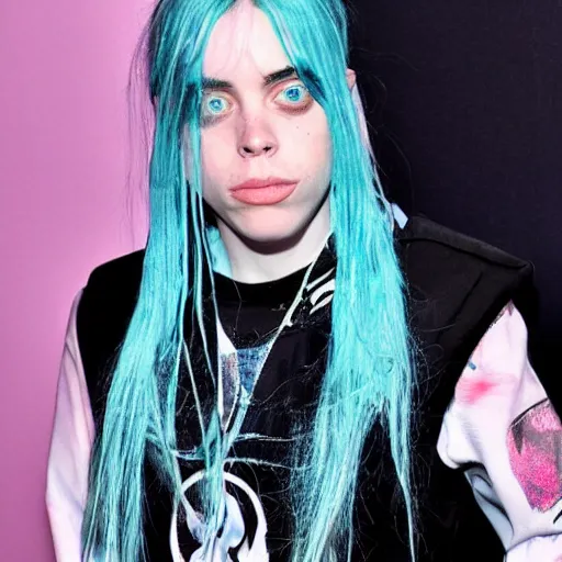 Image similar to billie eilish with willem dafoe face